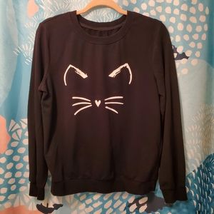Cute Cat Sweatshirt in Black and White (M)